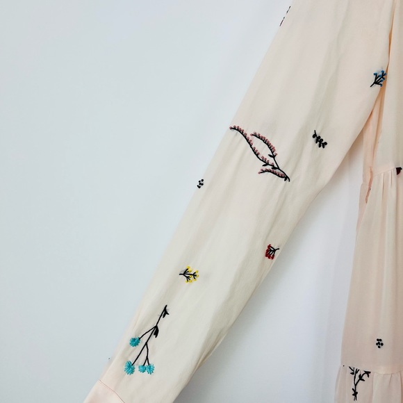 An An Londree Peach Pink Floral Embroidered Tiered 100% Silk Maxi Dress UK S - Picture 10 of 15